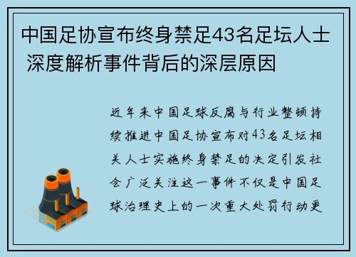 中国足协宣布终身禁足43名足坛人士 深度解析事件背后的深层原因